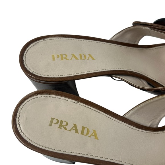 Prada Brown Leather Slide Sandals with Chunky Heel - Picture 6 of 12